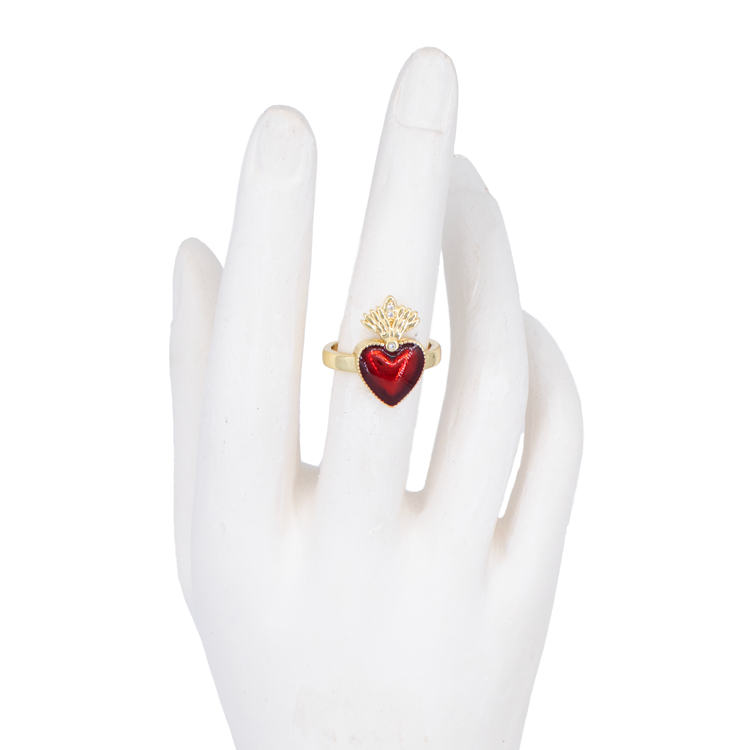 ANILLO CORAZON CORONADO BAÑO EN RODIO