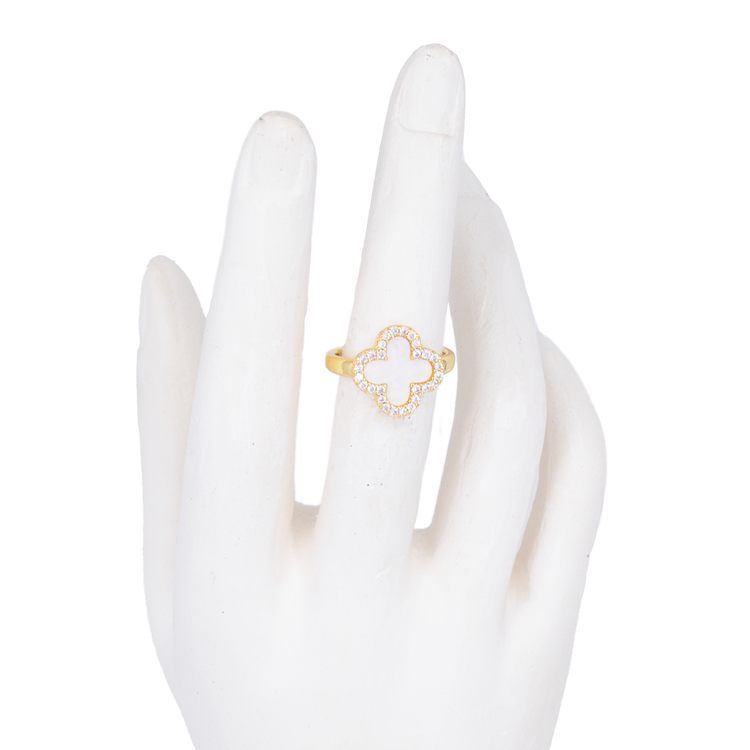 ANILLO TREBOL DORADO BAÑO EN RODIO