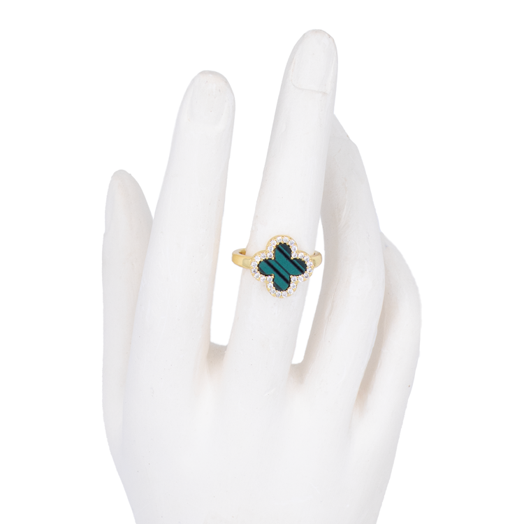 ANILLO TREBOL DORADO BAÑO EN RODIO