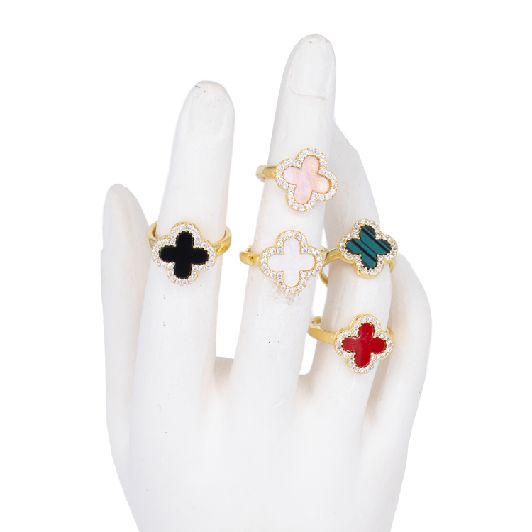 ANILLO TREBOL DORADO BAÑO EN RODIO
