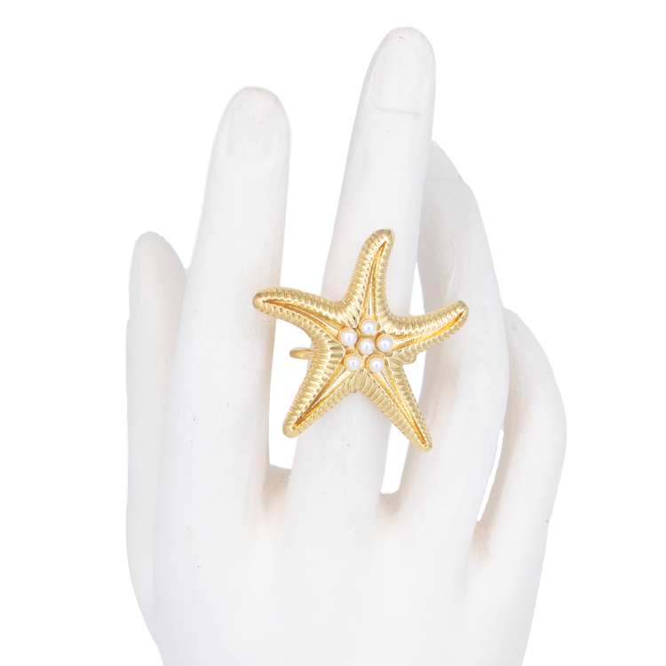 ANILLO ESTRELLA DE MAR CON PERLAS CHUNKY BAÑO EN RODIO