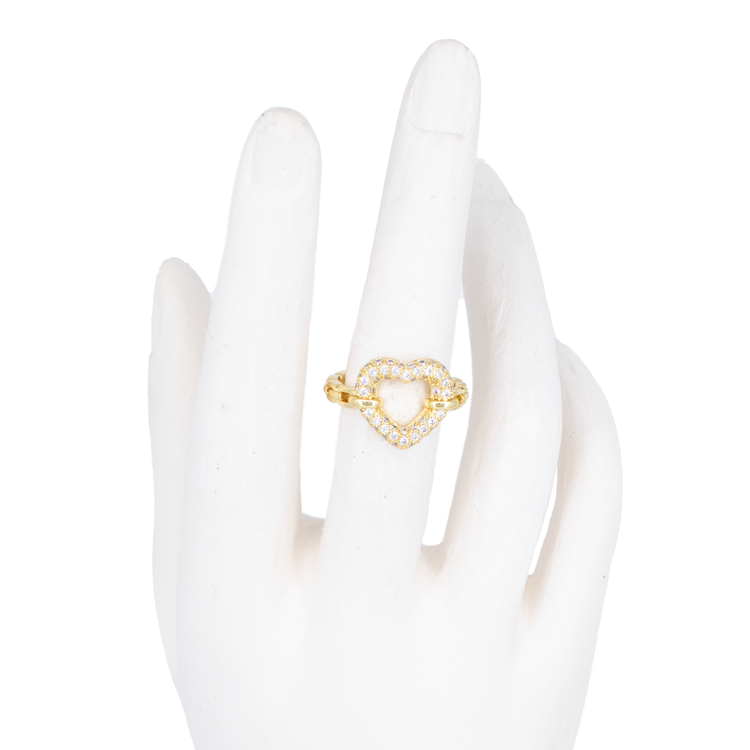 ANILLO CORAZON ENCADENADO BAÑO EN RODIO
