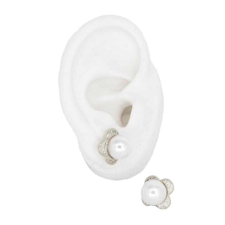 TOPO PERLA SOBRE FLOR CIRCON DORADO BAÑO EN RODIO