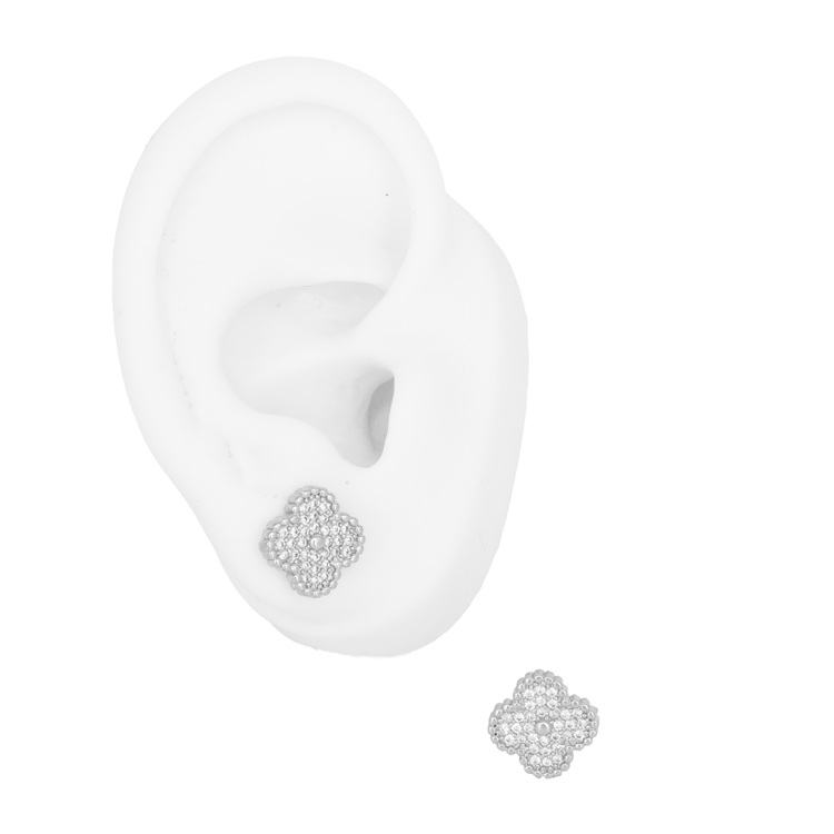 TOPO TREBOL CIRCONES PLATEADO BAÑO EN RODIO