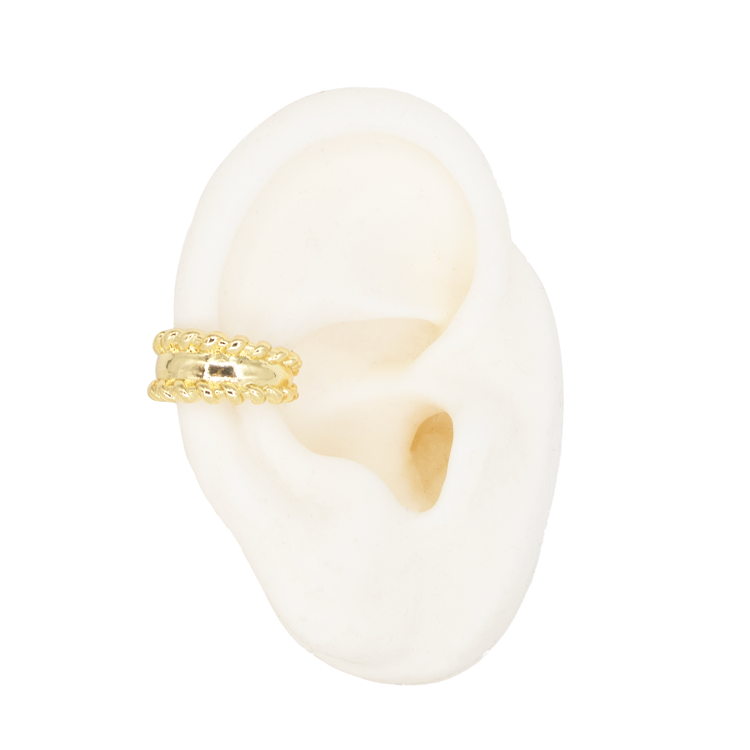 EARCUFF LISO BORDE TRENZADO DORADO BAÑO EN RODIO
