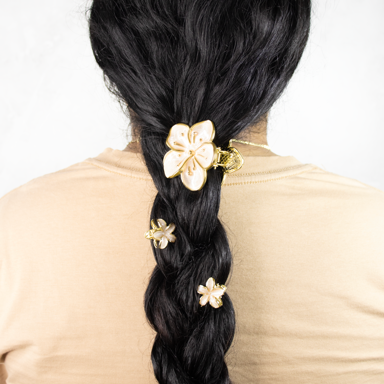 HAIR CLIPS FLOR TRIPLE SAKURA ROSA BAÑO EN RODIO