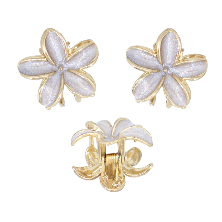 HAIR CLIPS FLOR MINI GRIS BAÑO EN RODIO