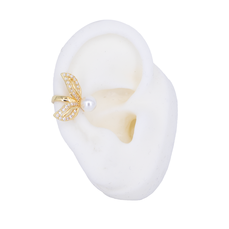 EARCUFF HOJA CIRCONADA BAÑO EN RODIO
