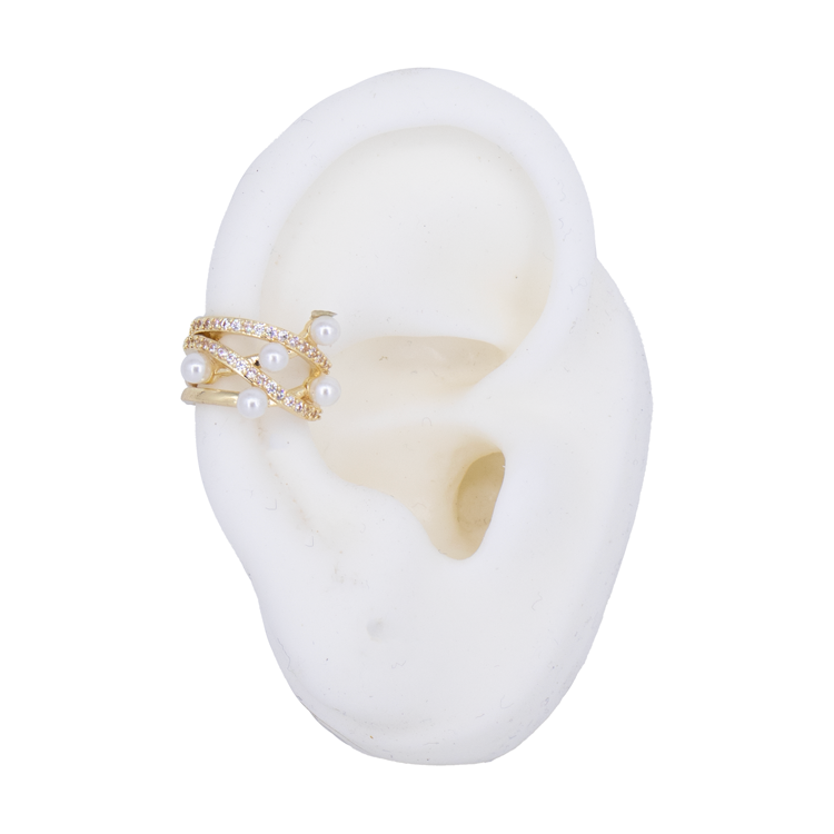 EARCUFF ENTRE PERLAS BAÑO EN RODIO