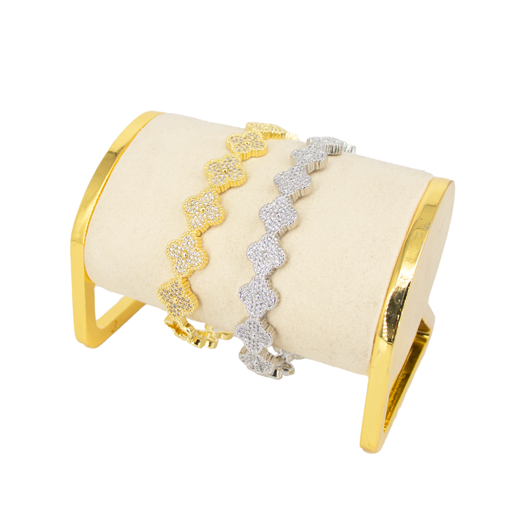 BRAZALETE TREBOL CIRCONADO BAÑO EN RODIO