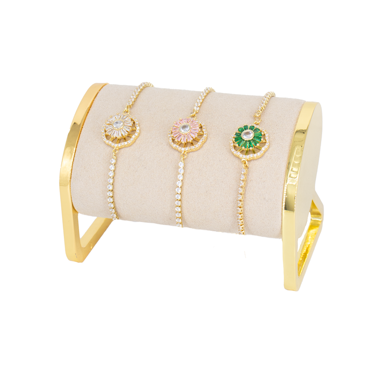 PULSERA FLOR GIRATORIA BAÑO EN RODIO