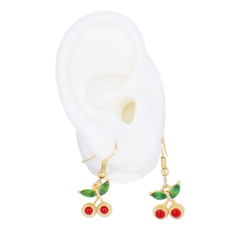 TOPO CEREZAS DORADAS CON ROJO BAÑO EN RODIO