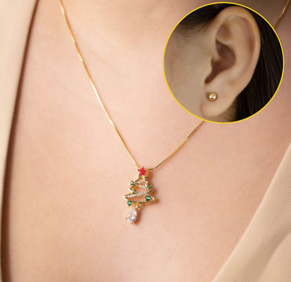 SET ARBOL DE NAVIDAD CON DIAMANTE BAÑO EN RODIO