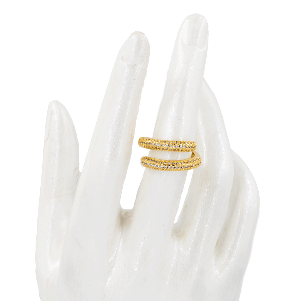 ANILLO DOBLE CON CIRCON BLANCO BAÑO EN RODIO