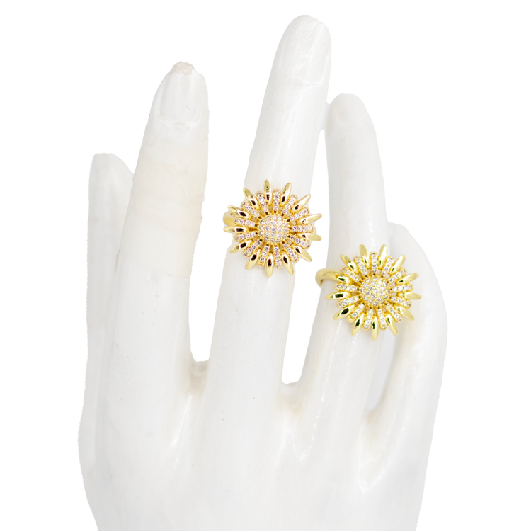 ANILLO GIRASOL BLANCO BAÑO EN RODIO