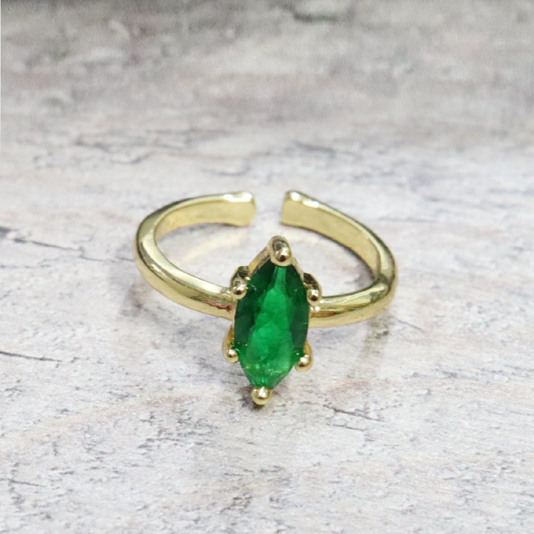 ANILLO VERDE OVALO EN RODIO