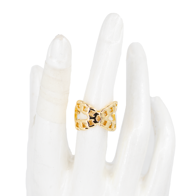 ANILLO CADENA X DORADA BAÑO EN RODIO