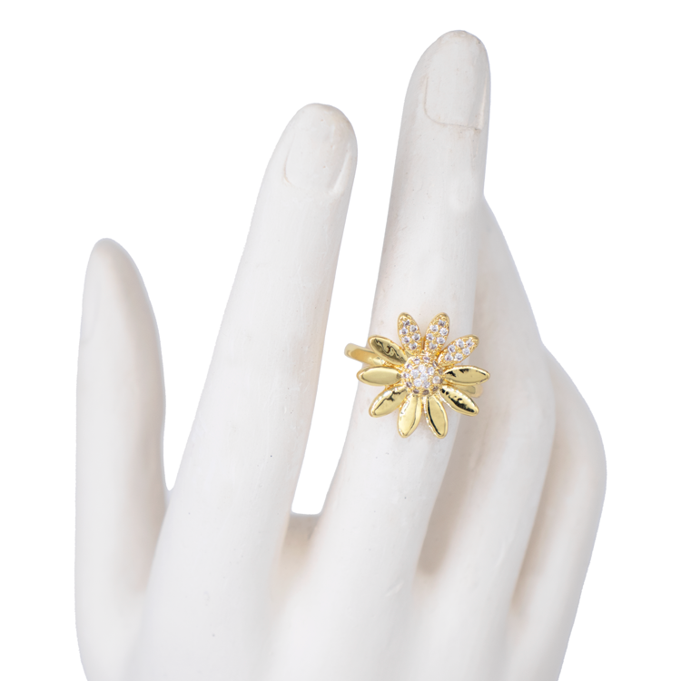 ANILLO GIRASOL CIRCONADO BAÑO EN RODIO