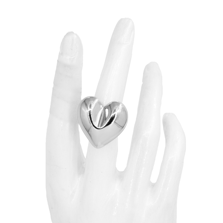 ANILLO CORAZÓN CHUNKY LISO BAÑO EN RODIO