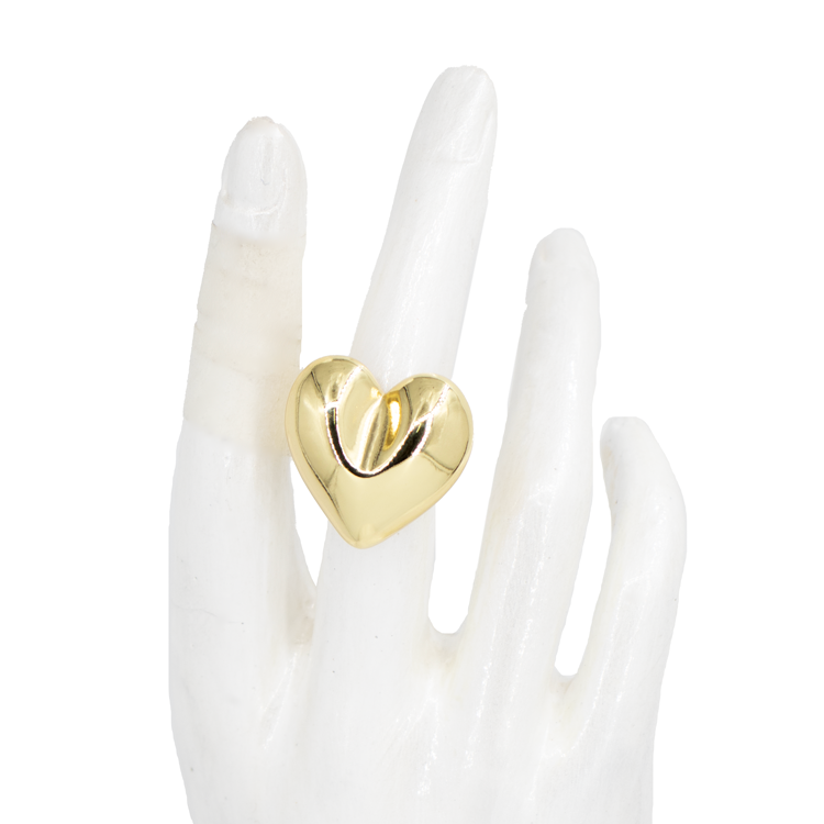 ANILLO CORAZÓN CHUNKY LISO BAÑO EN RODIO