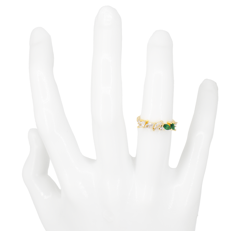 ANILLO EN RODIO CIRCON BLANCO Y VERDE