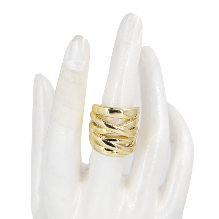 ANILLO LAZOS CHUNKY LISO DORADO BAÑO EN RODIO