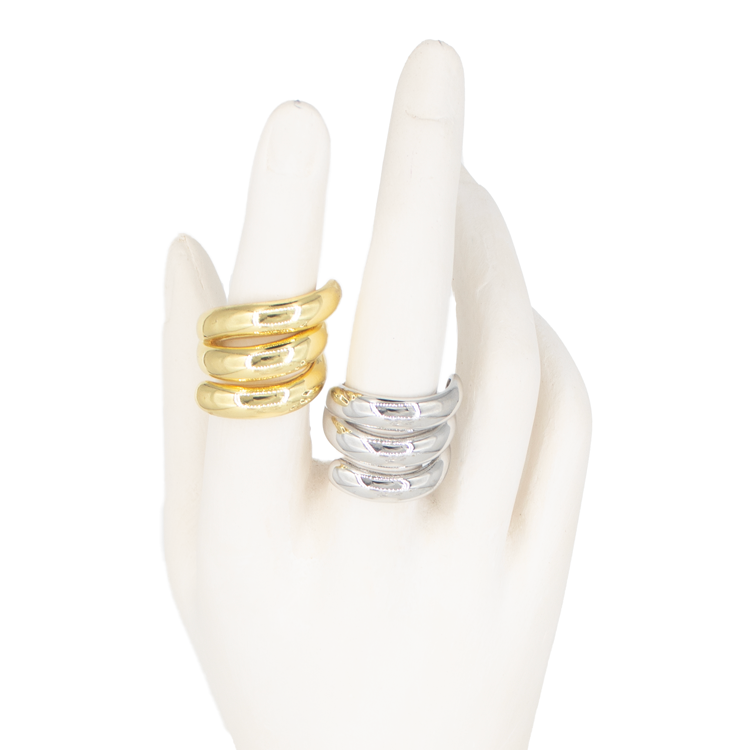 ANILLO ESPIRAL CHUNKY LISO DORADO BAÑO EN RODIO