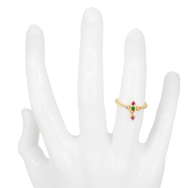 ANILLO CRUCETA MULTICOLOR BAÑO EN RODIO