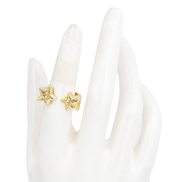 ANILLO DOBLE ESTRELLAS DORADAS BAÑO EN RODIO