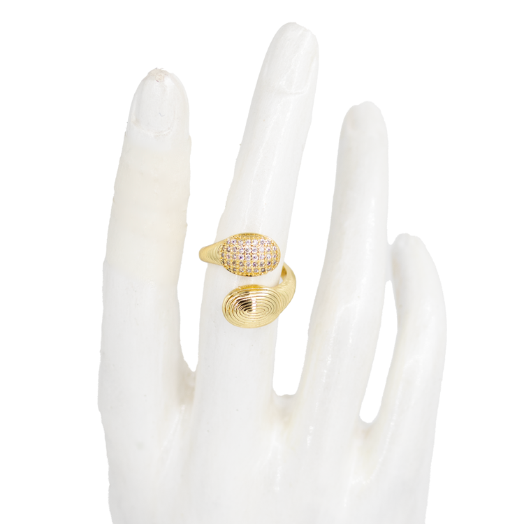 ANILLO DOBLE OVALO CIRCON Y ESPIRAL BAÑO EN RODIO