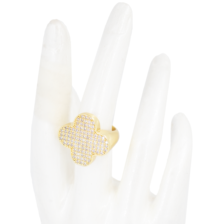 ANILLO TREBOL CIRCONADO CHUNKY BAÑO EN RODIO