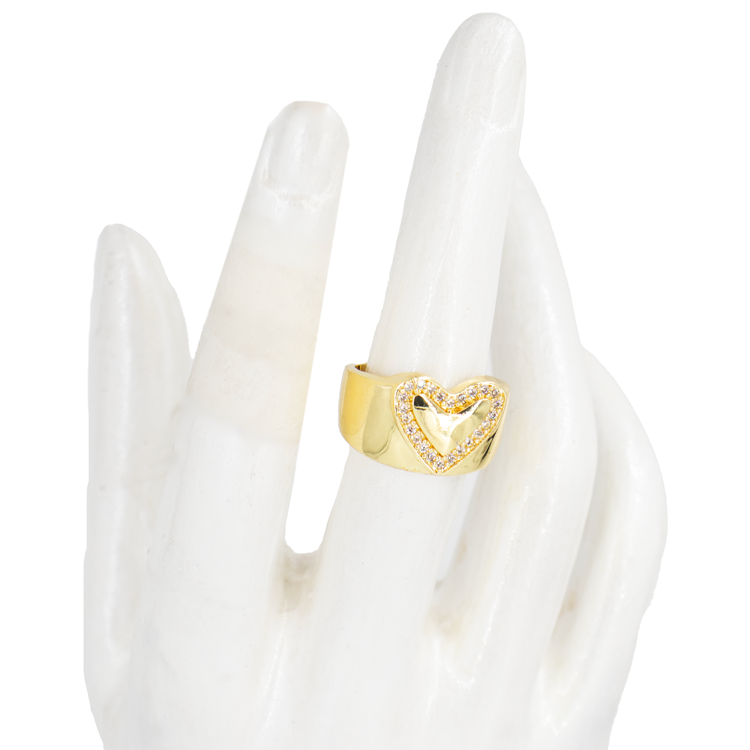ANILLO CORAZÓN LISO ILUETA CIRCONADA BAÑO EN RODIO