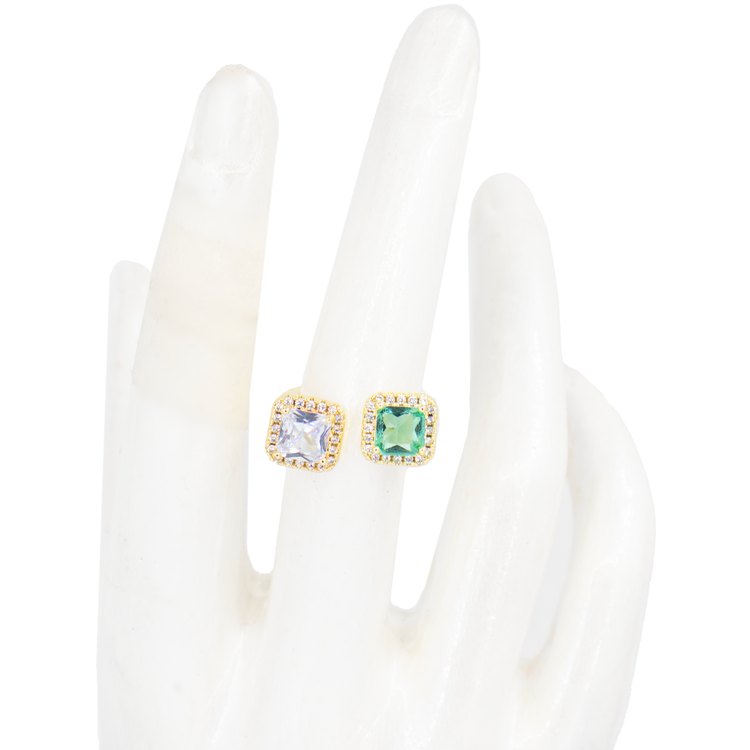 ANILLO CUADROS VERDA Y BLANCO BAÑO EN RODIO