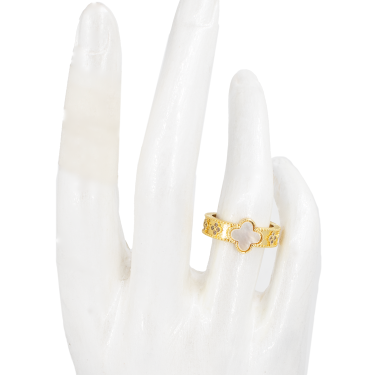 ANILLO TREBOL OPALO CON CIRCONES BAÑO EN RODIO