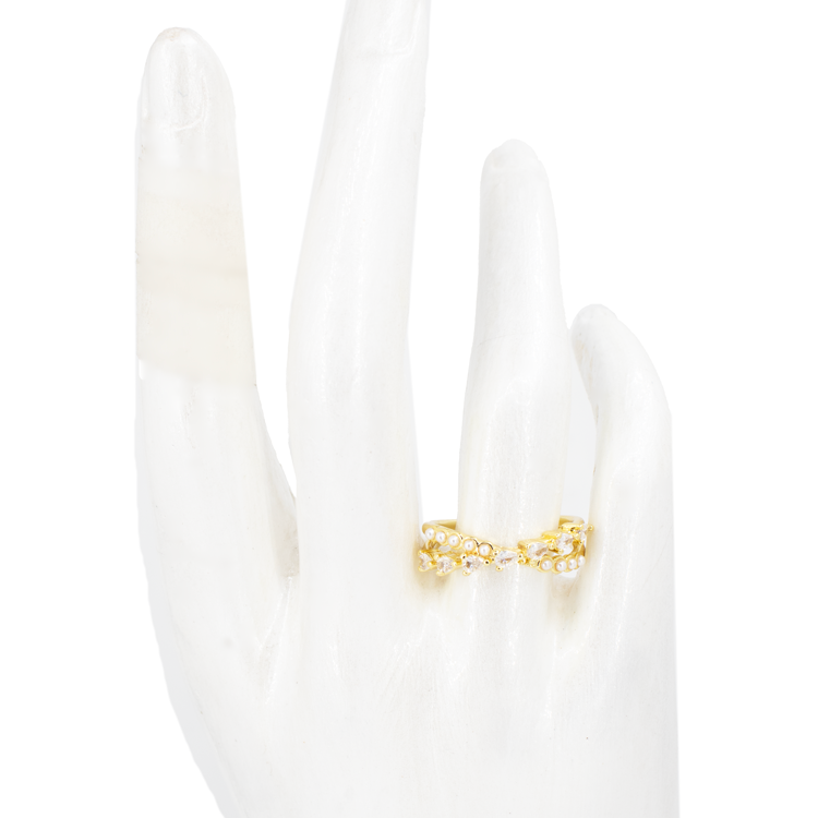 ANILLO PERLA CRISTAL BAÑO EN RODIO