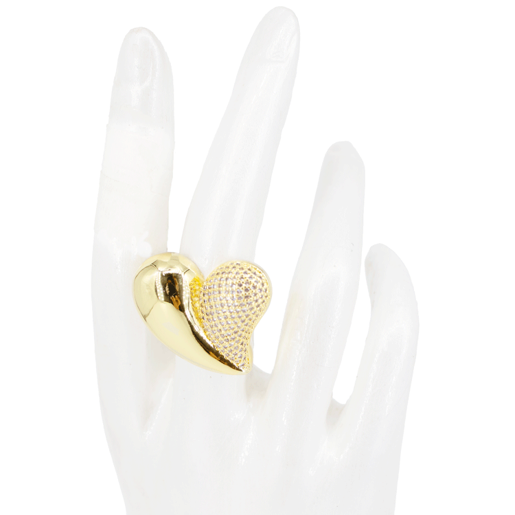 ANILLO CORAZON BRILLANTE CHUNKY DORADO BAÑO EN RODIO