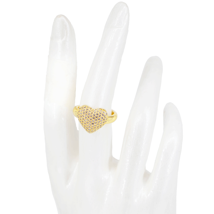 ANILLO CORAZON BRILLANTE DORADO BAÑO EN RODIO