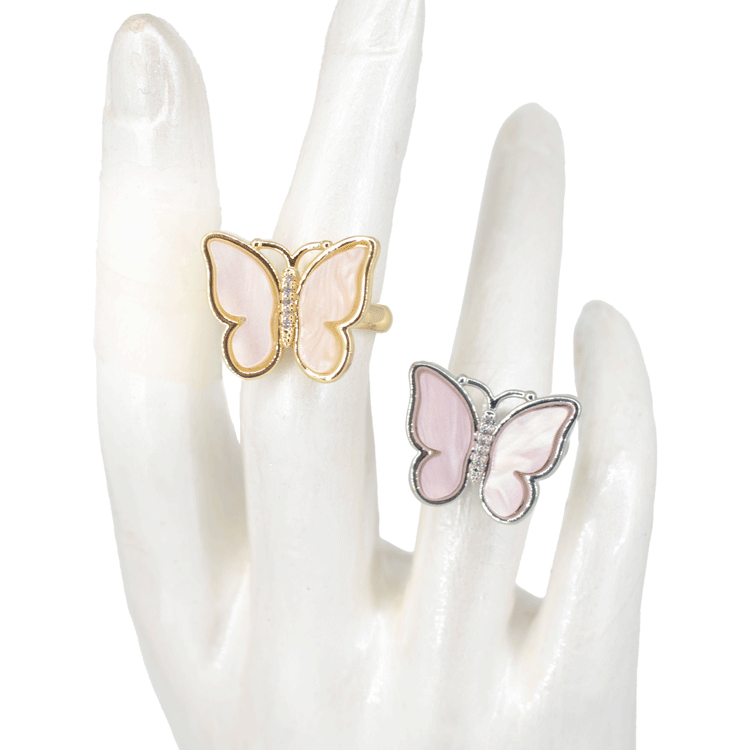 ANILLO MARIPOSA CUARZO BAÑO EN RODIO