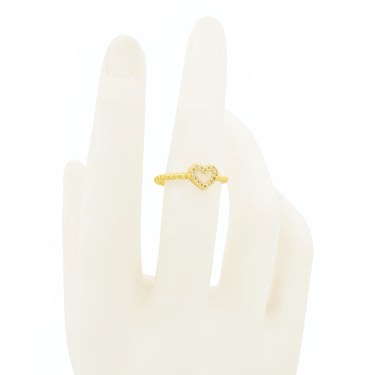 ANILLO CORAZON MINI PALO DE ROSA BAÑO EN RODIO