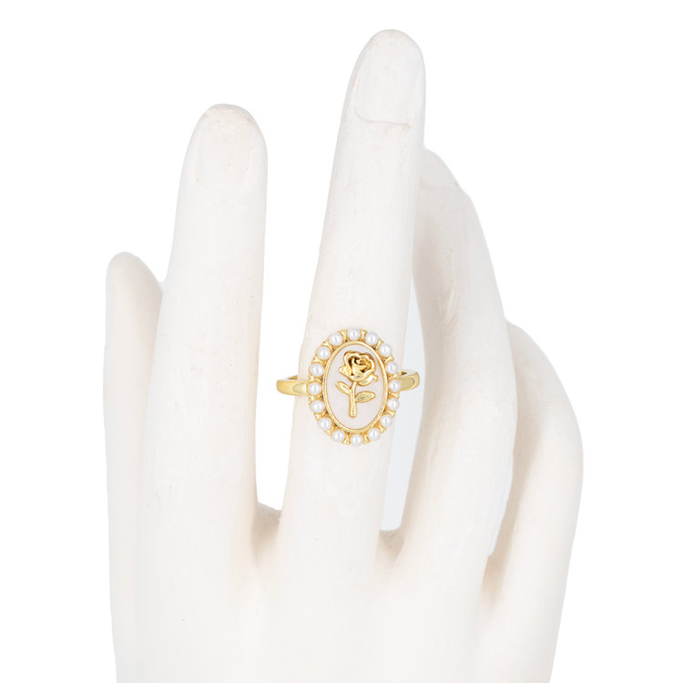 ANILLO ROSA EMPERLADA BAÑO EN RODIO