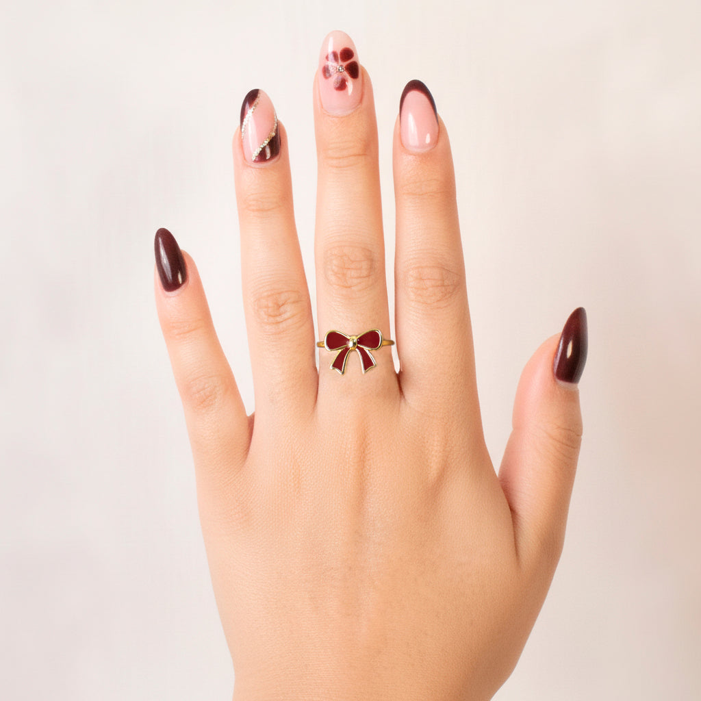 ANILLO MOÑO ROJO BAÑO EN RODIO