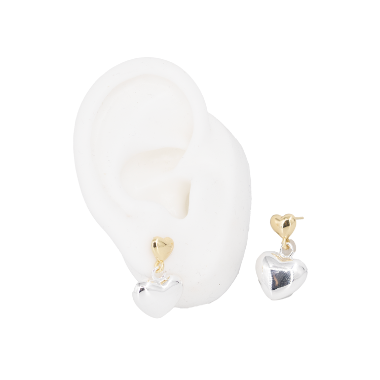 TOPO CORAZÓN DOBLE DORADO Y PLATEADO BAÑO EN RODIO