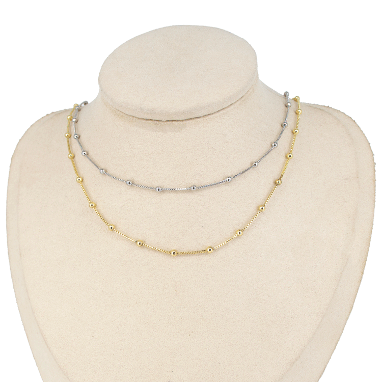 CADENA LISA Y MINI BOLAS BAÑO EN RODIO