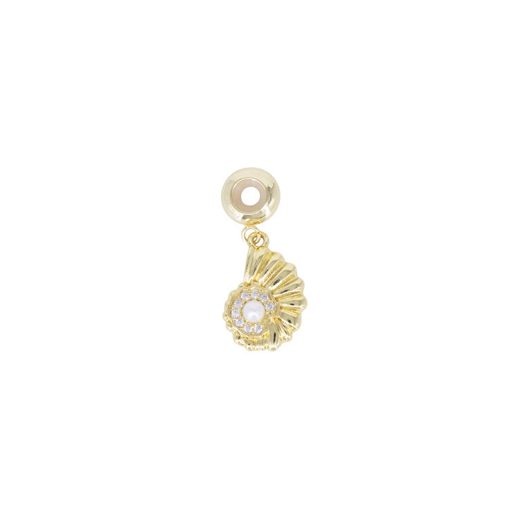 DIJE CHARM CARACOL PERLA BAÑO EN RODIO