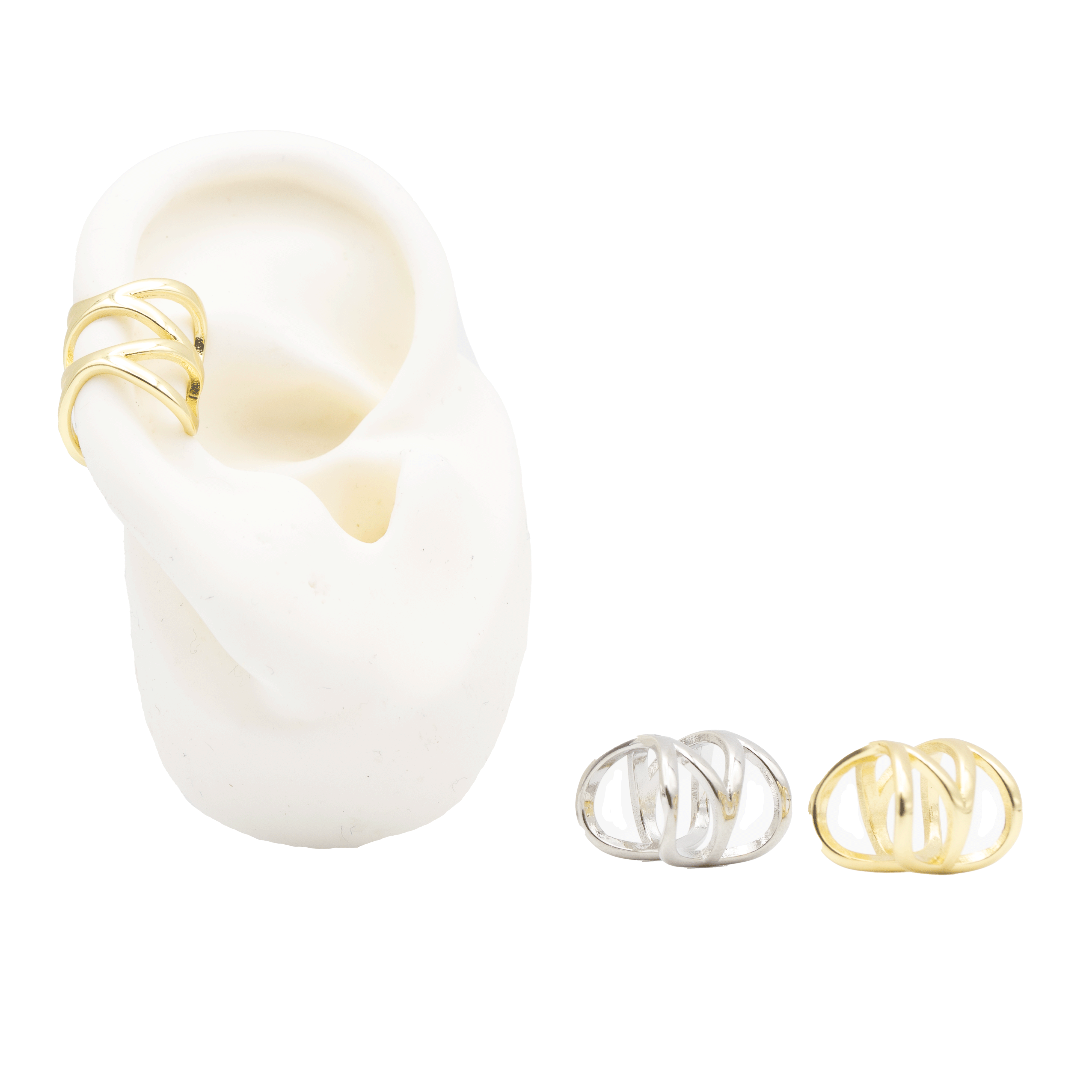 EARCUFF DOBLE X BAÑO EN RODIO