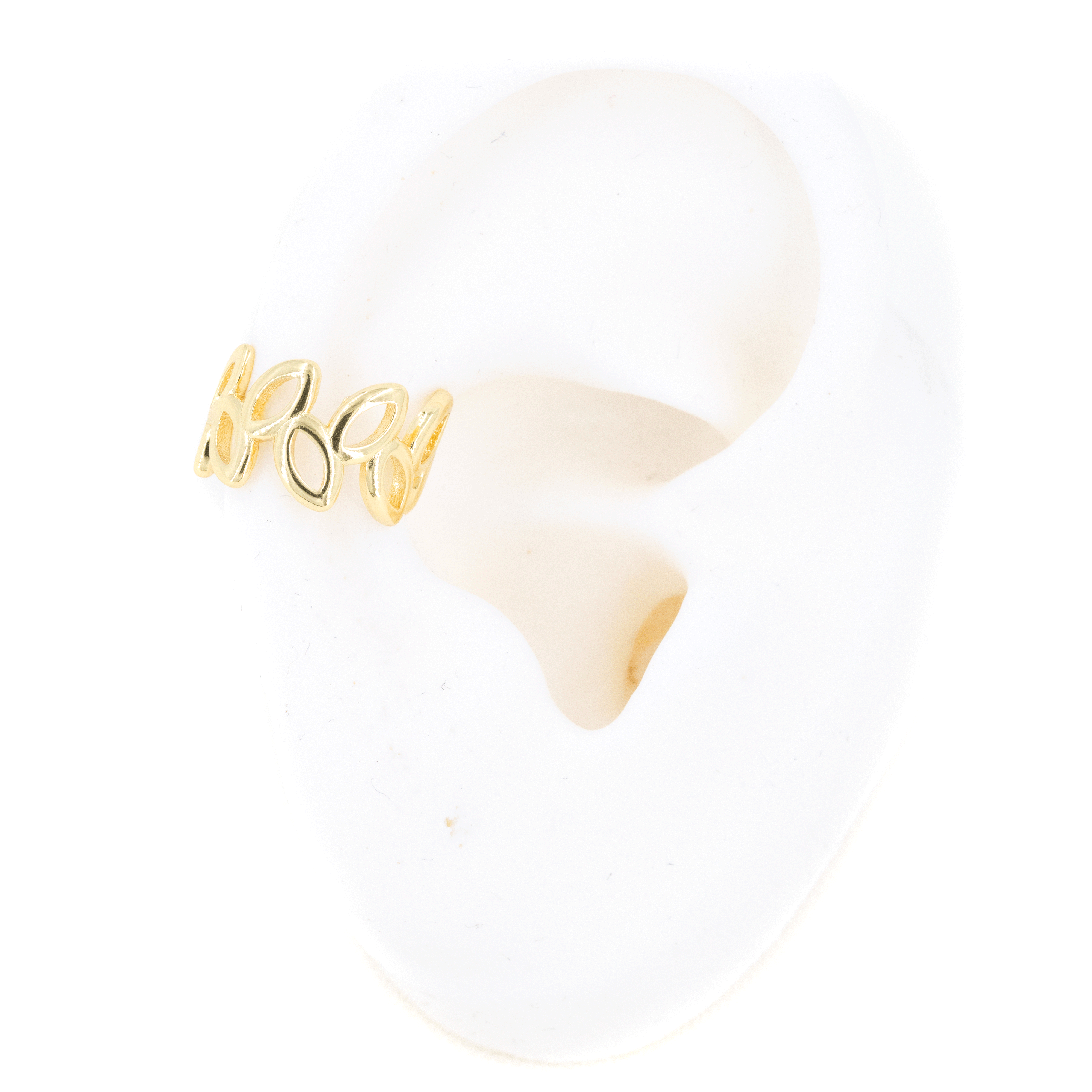 EARCUFF SILUETA HOJAS LISA  BAÑO EN RODIO