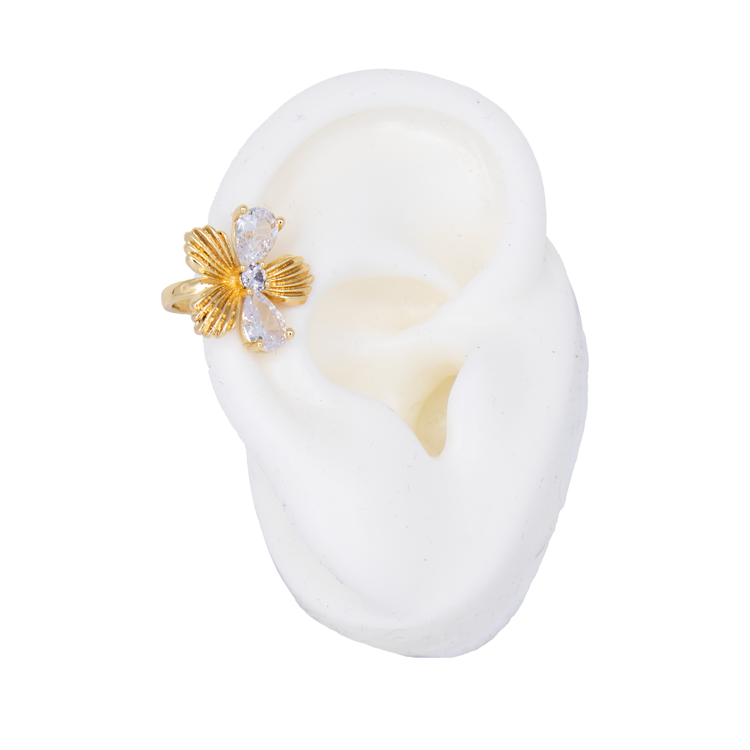 EARCUFF FLOR PETALOS BRILLANTES EN RODIO