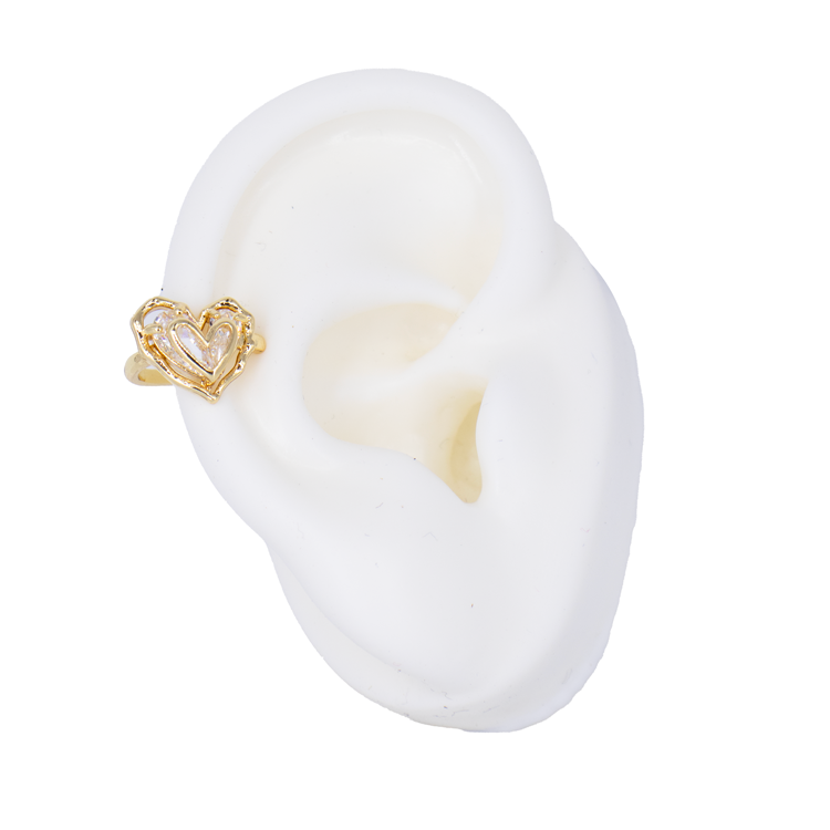 EARCUFF CORAZON BAÑO EN RODIO