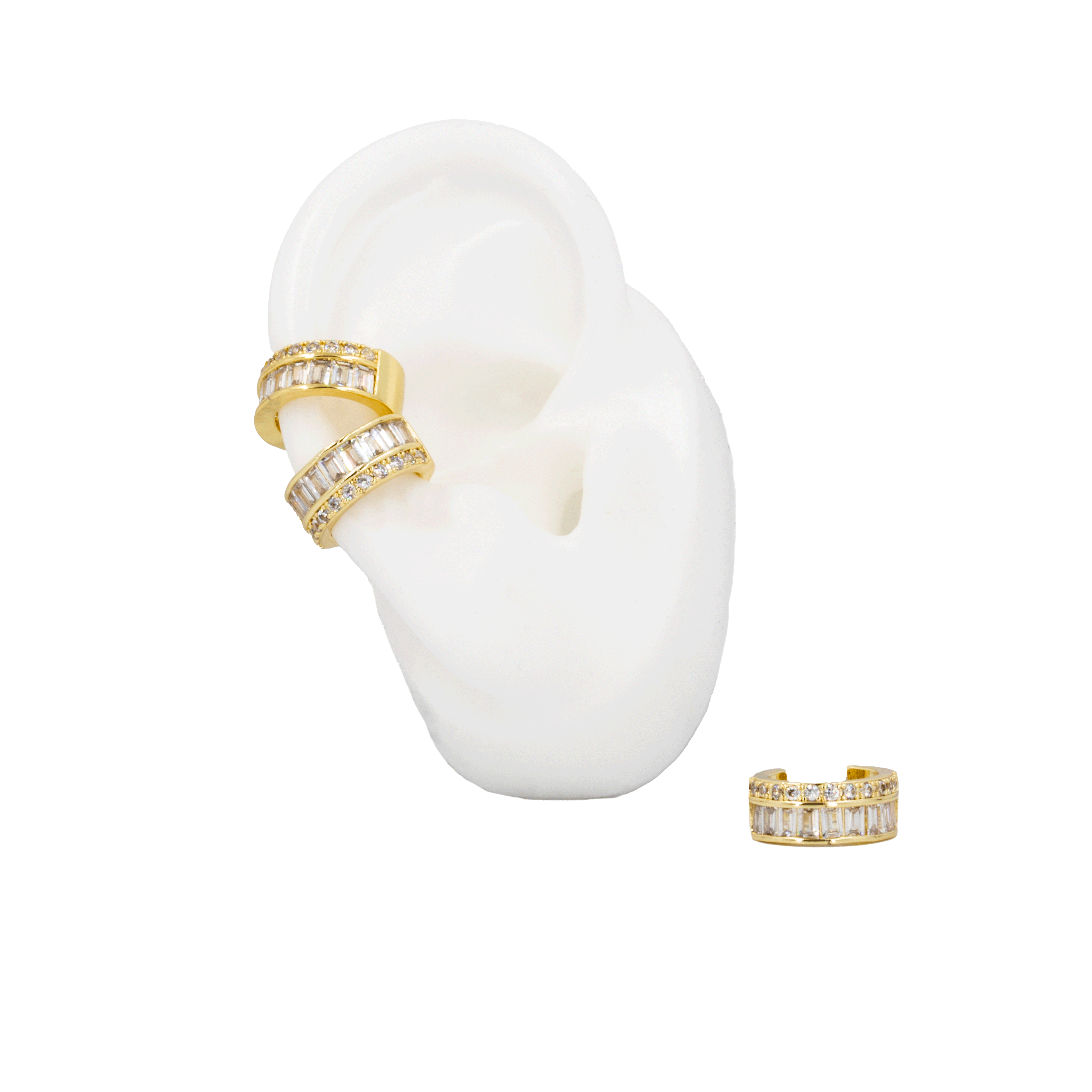 EARCUFF CIRCON RECTANGULAR BLANCO BAÑO EN RODIO