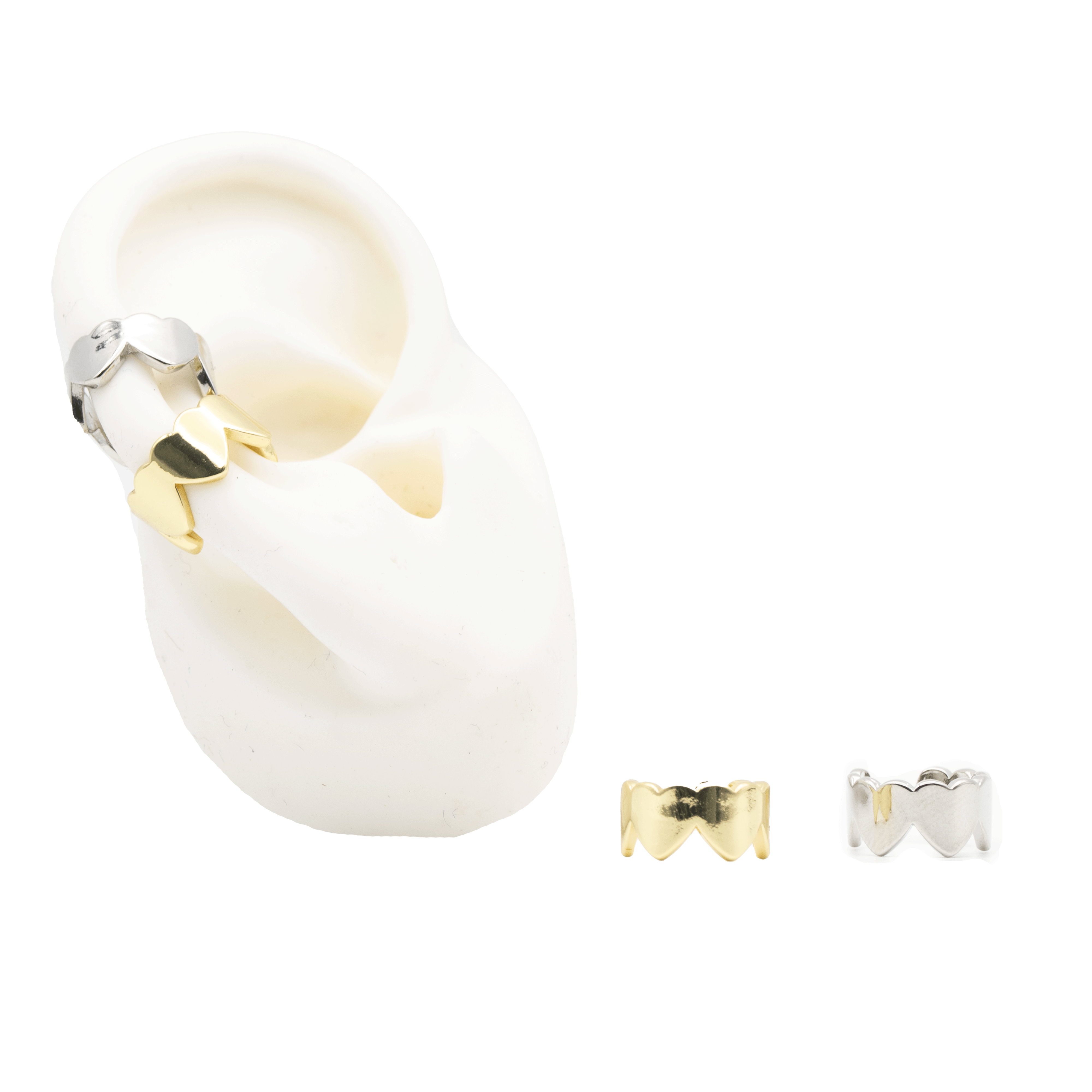 EARCUFF CORAZONES HORIZONTALES BAÑO EN RODIO